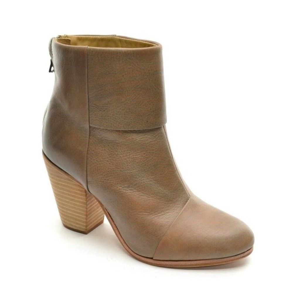 Rag & Bone Newbury Brown Marble Leather Ankle Boots Stacked Heel 38.5 US 8.5